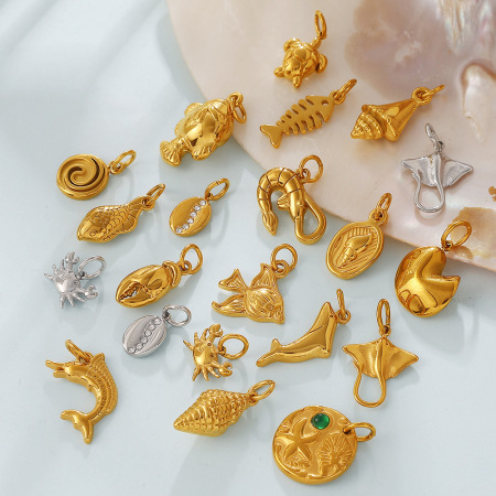 Pendentifs simples à réaliser soi-même, de forme irrégulière, de style océanique, en acier inoxydable étanche, couleur or et strass.
