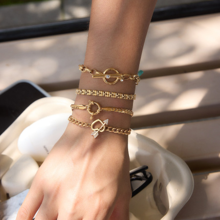 Bracelet chaîne simple en acier inoxydable étanche couleur or pour femme 2