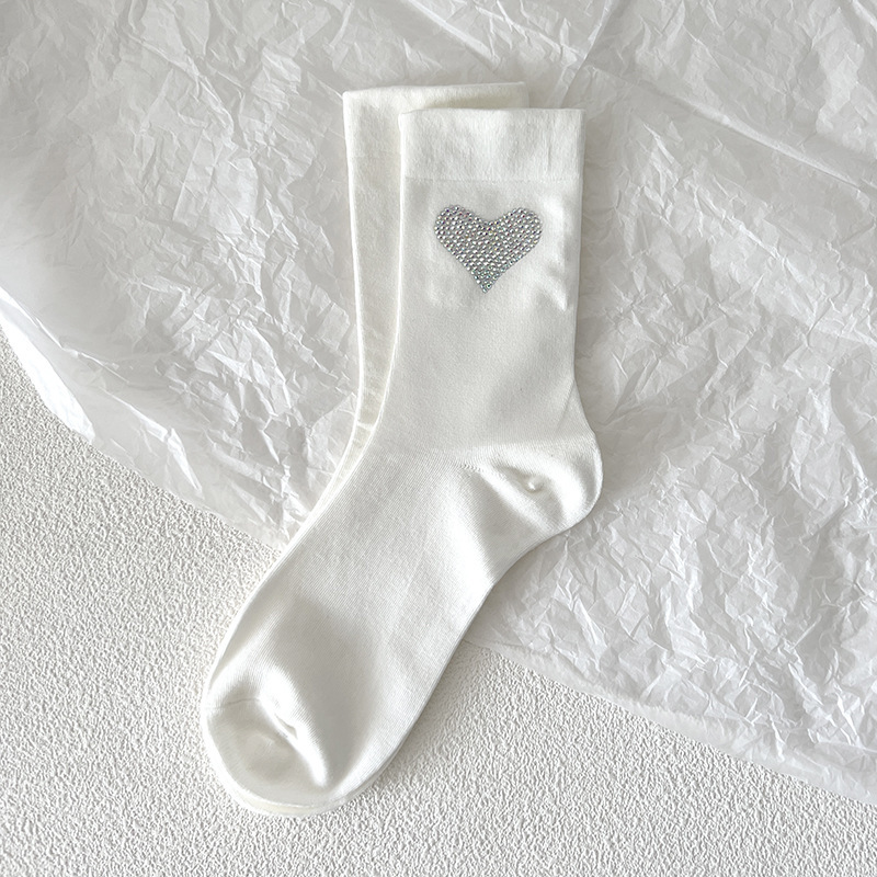 Chaussettes Mi-Mollet Unies Basiques À Strass En Forme De Cœur 