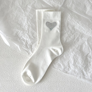 Chaussettes Mi-Mollet Unies Basiques À Strass En Forme De Cœur h5 