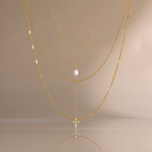 Colliers Superposés Pour Femmes, En Acier Inoxydable, Couleur Or, Avec Chaîne Croisée Quotidienne Simple h5 Image3