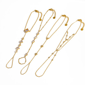 Chaîne De Main Luxueuse Pour Femme, En Acier Inoxydable Étanche, Couleur Or, Ornée De Strass. h5 Image4