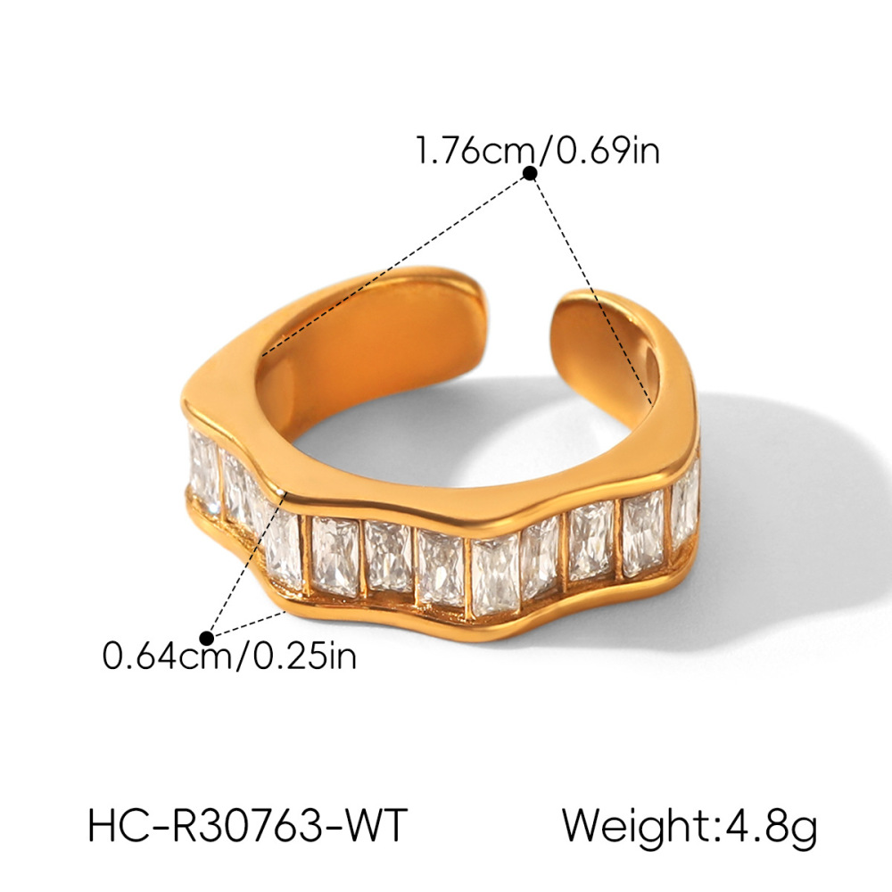 Bagues Pour Femmes En Acier Inoxydable Imperméable, De Forme Irrégulière, Ornées De Zircon, Au Style Luxueux Et Simple, Parfaites Au Quotidien. Image2