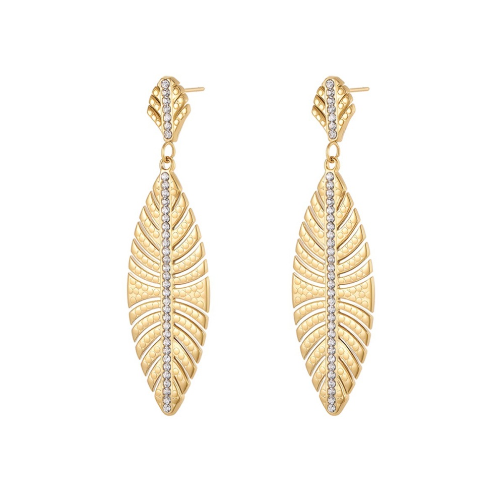 Boucles D'Oreilles Pendantes Simple Series Daily Plant Leaf En Acier Inoxydable Doré Et Étanches Image5