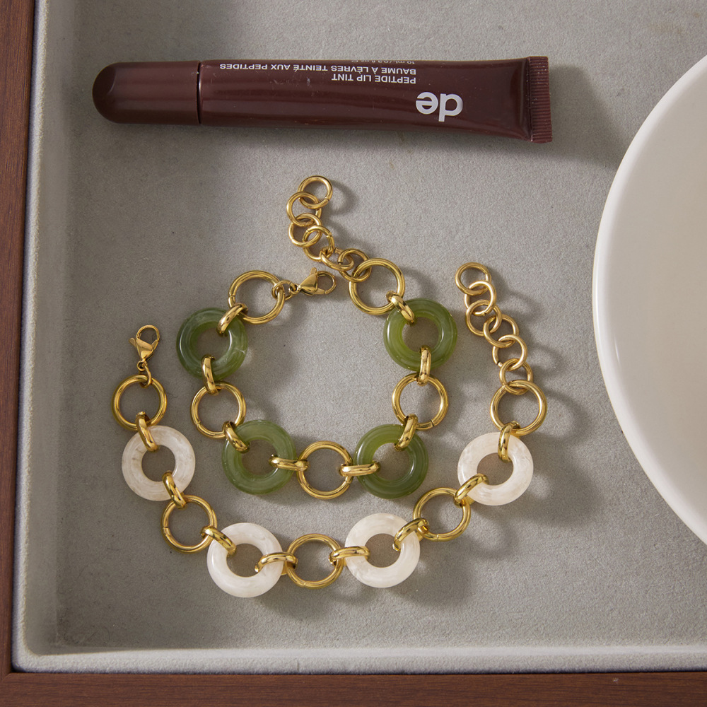 Bracelet Chaîne Femme Simple Series Daily Patchwork Circle En Acier Inoxydable Étanche Couleur Or Image4
