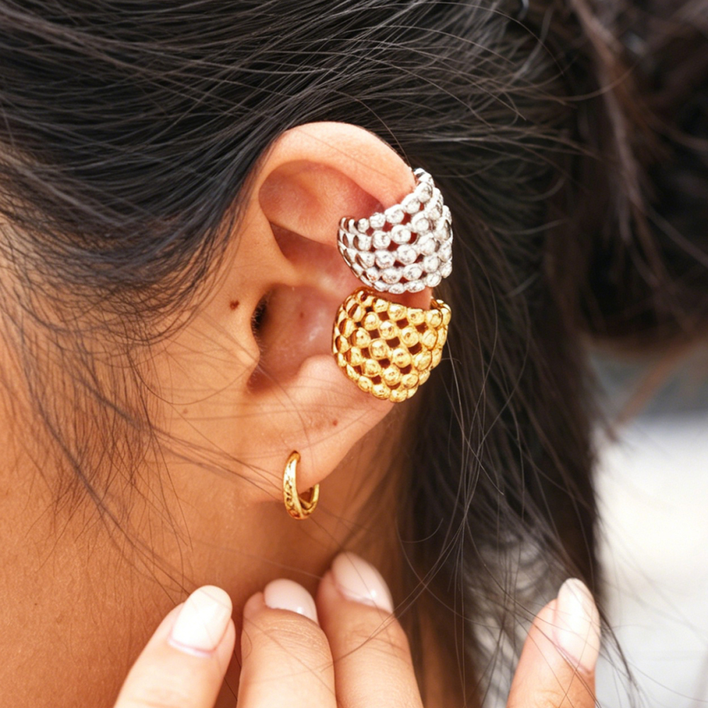 Boucles D'Oreilles Manchette Pour Femmes Simple Series Daily, Forme Irrégulière, En Acier Inoxydable, Étanches, Couleur Or Image2