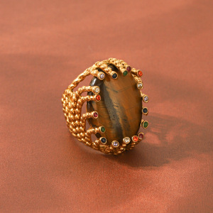Bague Pour Femme En Acier Inoxydable Étanche, Forme Elliptique, Couleur Or, Pierre Naturelle Zircon. h5 Image4