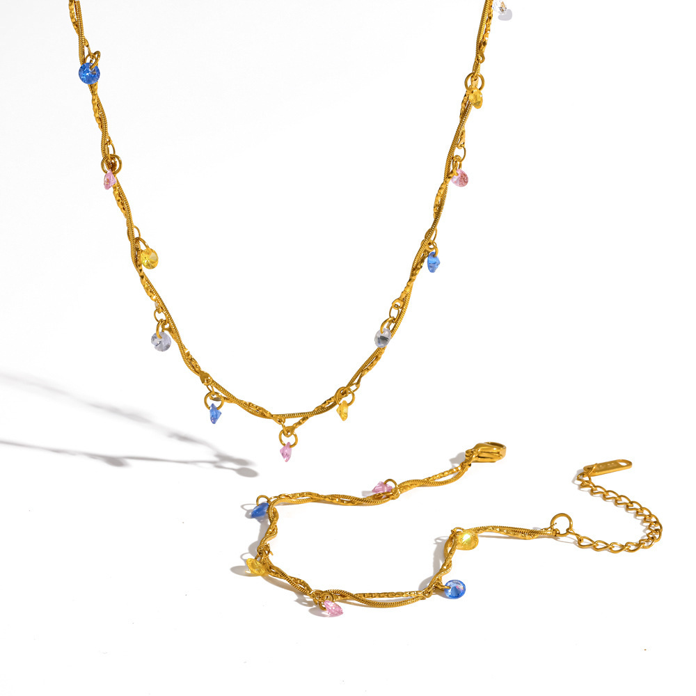 Ensembles De Colliers Pour Femmes En Acier Inoxydable Étanche, Couleur Or, Ornés De Strass Image4
