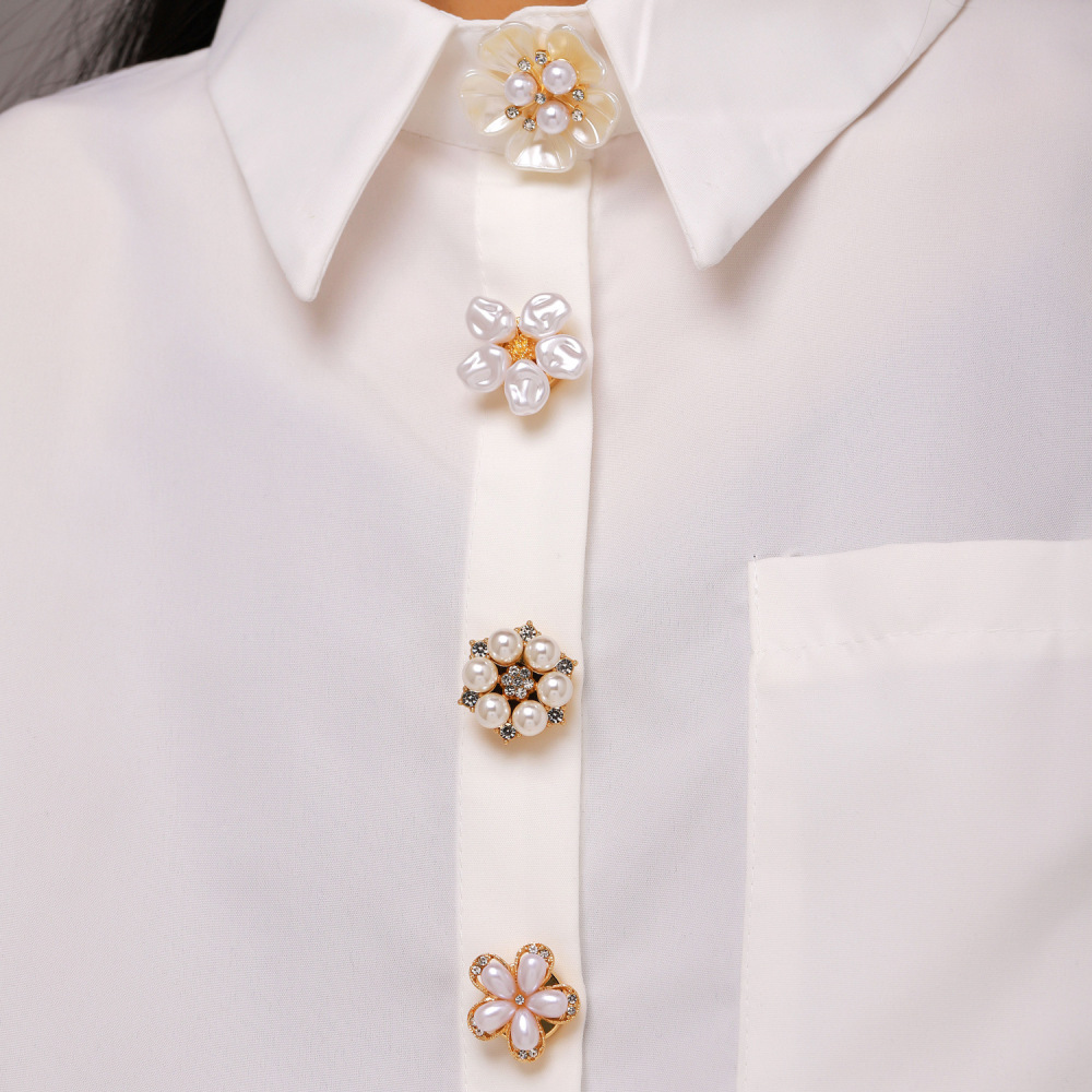 Boutons De Manchette Simple Series Daily Flower En Alliage, Strass Et Perles Artificielles Image2