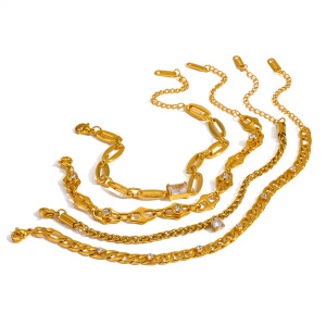 Bracelets À Maillons Luxueux Pour Femmes, En Acier Inoxydable Étanche, Couleur Or, Ornés De Strass. h5 Image4