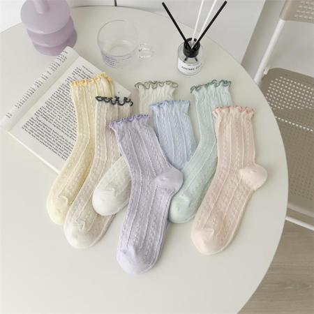 Chaussettes mi-mollet basiques à rebond léger, couleur unie 2