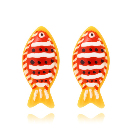 Boucles d'oreilles puces en résine, motif poisson, collection ethnique