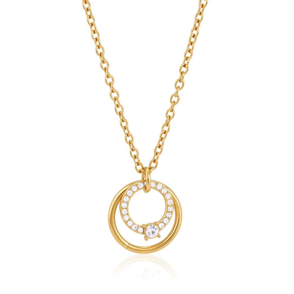 Collier Pendentif Femme Simple Series Casual Chain Circle En Acier Inoxydable Étanche Couleur Or Avec Zircon Image5