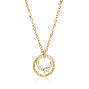 Collier Pendentif Femme Simple Series Casual Chain Circle En Acier Inoxydable Étanche Couleur Or Avec Zircon h5 Image5