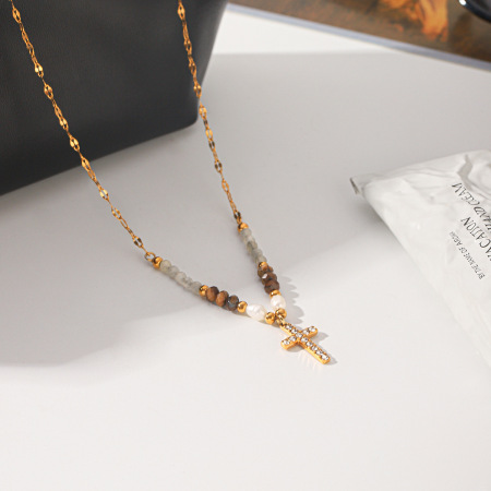 Colliers de perles pour femmes en acier inoxydable, étanches, couleur or et zircon 2