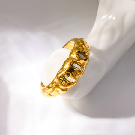 Bagues luxueuses rétro de forme irrégulière et géométrique en acier inoxydable étanche couleur or avec zircon 2