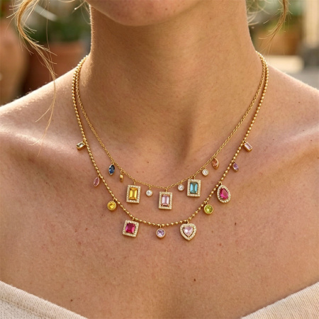 Colliers pendentifs romantiques et mignons en forme de cœur rectangulaire, en acier inoxydable étanche couleur or et zircon, pour femmes