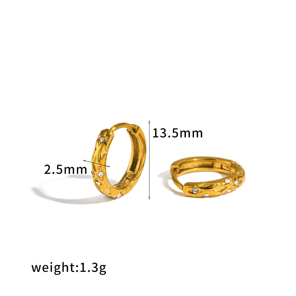 Boucles D'Oreilles Créoles Pour Femmes En Acier Inoxydable Étanche, Couleur Or, Ornées De Strass 