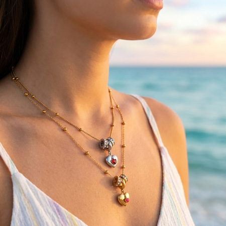 Colliers pendentifs pour femmes, collection Simple Series Retro Heart Beads, en acier inoxydable étanche, couleur or