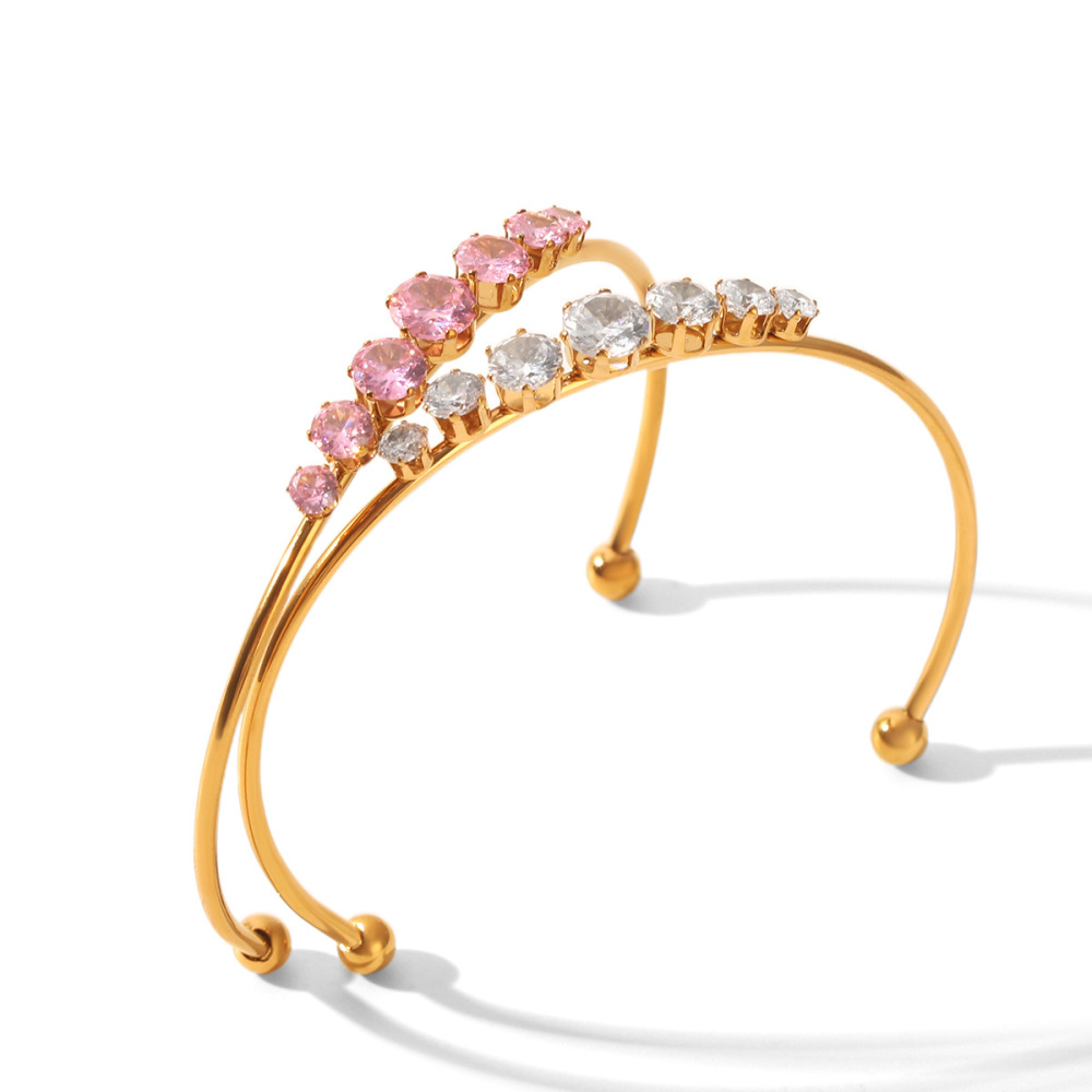 Bracelets Pour Femmes Simple Series Daily Lines En Acier Inoxydable, Étanches, Couleur Or Et Zircon Image6