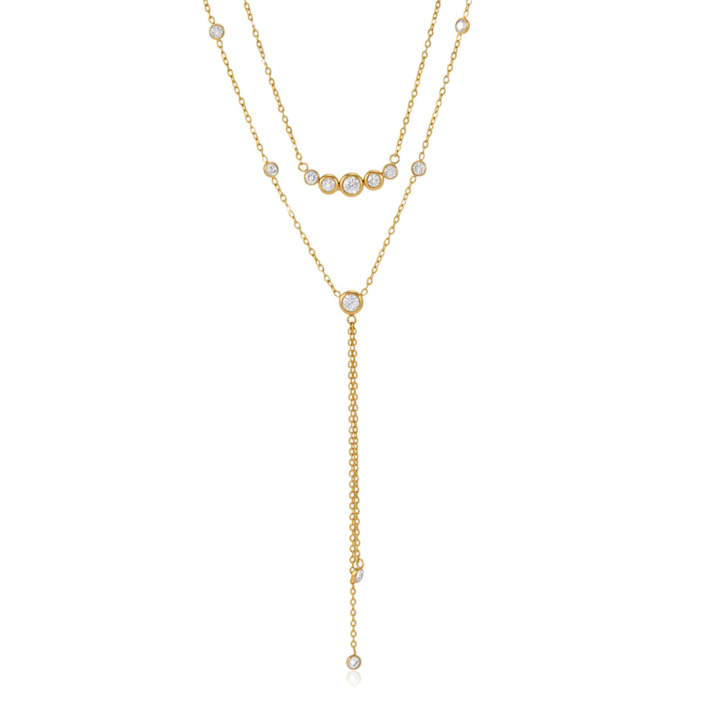 Colliers Superposés Pour Femmes, Collection Simple Series Daily Tassel Chain, En Acier Inoxydable, Couleur Or, Avec Zircon, Étanches. Image5