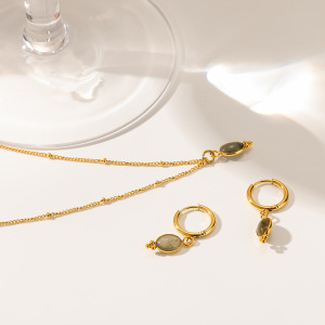 Ensembles De Bijoux Pour Femmes En Acier Inoxydable Doré, Forme Elliptique Rétro, Étanches, Avec Pierres Naturelles, Collection Classique h5 Image3