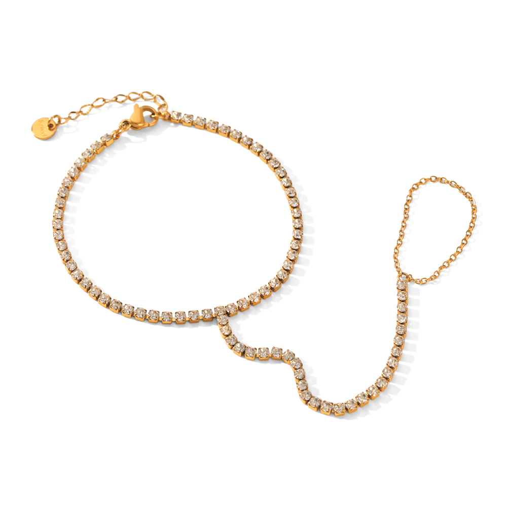 Bracelet Chaîne Pour Femme Simple Series Daily Chain En Acier Inoxydable Étanche Couleur Or Avec Zircon 