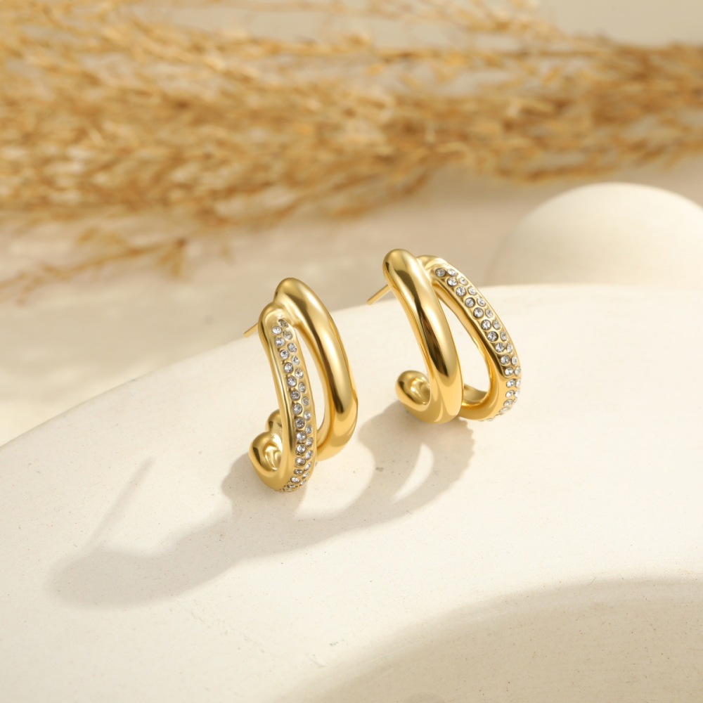 Boucles D'Oreilles Clous Imperméables En Acier Inoxydable, Forme Irrégulière, Collection Simple Series Daily Image3