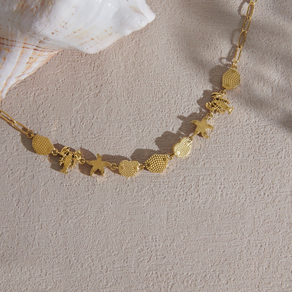Colliers À Maillons Pour Femmes, Style Océan, Coquillage Et Étoile De Mer, En Acier Inoxydable Étanche, Couleur Or Image4