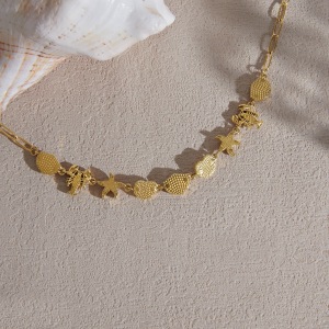 Colliers À Maillons Pour Femmes, Style Océan, Coquillage Et Étoile De Mer, En Acier Inoxydable Étanche, Couleur Or h5 Image4