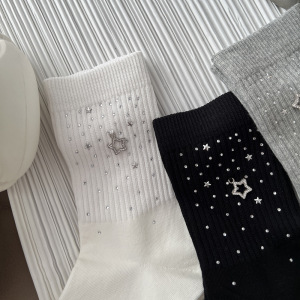 Chaussettes Mi-Mollet À Pois Géométriques Unis Et Strass Tendance h5 Image2