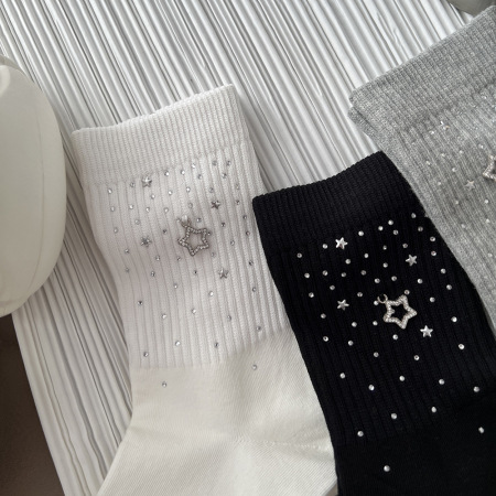 Chaussettes mi-mollet à pois géométriques unis et strass tendance 2