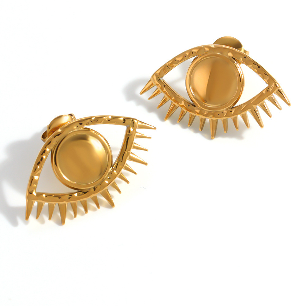 Boucles D'Oreilles Puces Pour Femmes, Style Rétro Œil De Diable, En Acier Inoxydable Étanche, Couleur Or, Collection Classique Image4