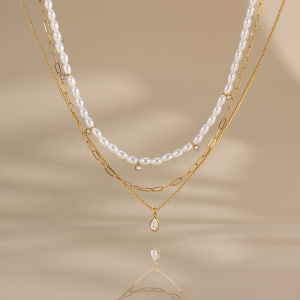 Colliers Superposés Pour Femmes, Collection Simple Series Daily Droplet Chain, En Acier Inoxydable, Couleur Or, Avec Zircon, Étanches. h5 Image3