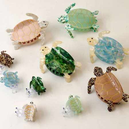 Série simple, mignonne tortue de dessin animé, style océanique, dégradé de couleurs mélangées, griffes en acétate