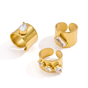 Bagues Pour Femmes En Acier Inoxydable Étanche Couleur Or Avec Zircon Et Motif Goutte Simple h5 Image5