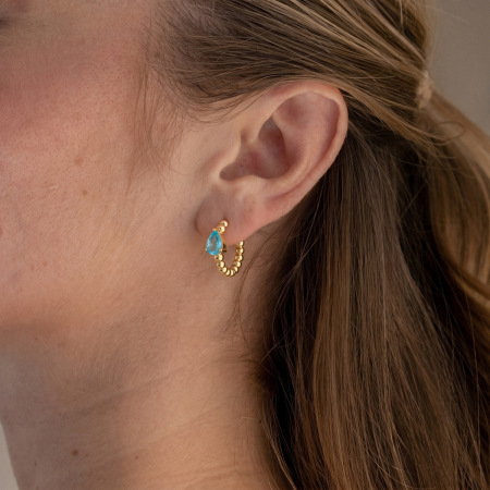 Boucles d'oreilles créoles pour femmes, en acier inoxydable, étanches, couleur or, avec zircon et motif goutte simple. 2