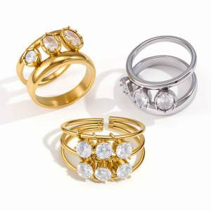 Bagues Pour Femmes Luxueuses Et Élégantes, De Forme Irrégulière, En Acier Inoxydable Étanche Couleur Or Et Zircon. h5 Image5