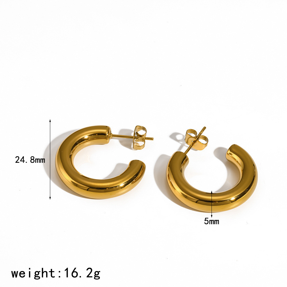 Boucles D'Oreilles Puces Classiques En Acier Inoxydable, Étanches, Couleur Or, En Forme De C, Pour Femmes 