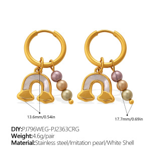 Boucles D'Oreilles Pendantes Pour Femme En Acier Inoxydable Doré, Ornées De Strass Et De Perles Artificielles, Avec Lune Et Cœur. h5 