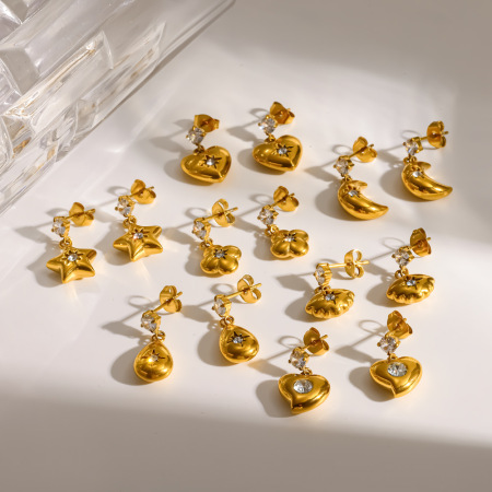 Boucles d'oreilles pendantes pour femme en acier inoxydable, forme cœur, couleur or, étanches
