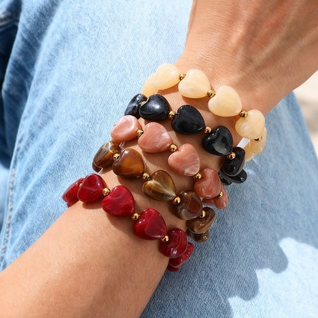 Bracelets de perles en résine en forme de cœur pour femmes