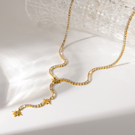 Colliers pendentifs élégants en acier inoxydable, étanches, couleur or, avec zircon, en forme d'étoile, pour femmes