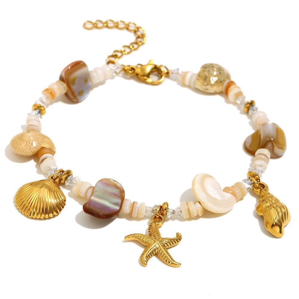 Ensembles De Colliers Pour Femmes En Acier Inoxydable Doré, Style Océanique, Avec Coquillage Et Étoile De Mer