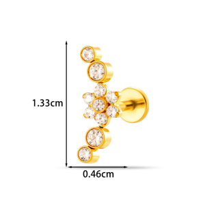 Boucles D'Oreilles Piercing Femme, Forme Géométrique, Nœud Papillon Et Fleur Simple, Alliage De Titane Doré Et Zircon. h5 Image2