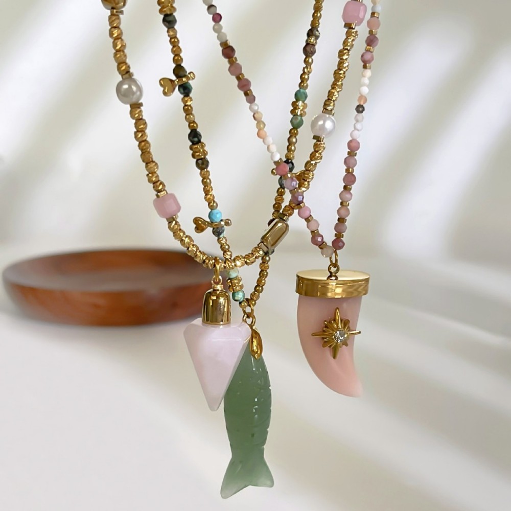 Colliers De Perles Pour Femmes, Collection Ethnique Rétro, Motif Triangle Et Poisson, Ornés De Pierres Naturelles Image4