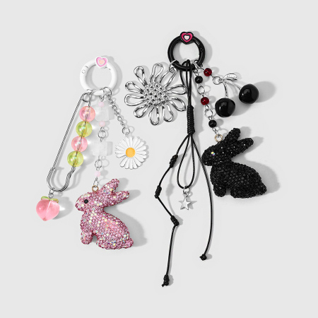 Breloques de sac en alliage, série simple, mignonnes, fleur, lapin, étoile, cerise