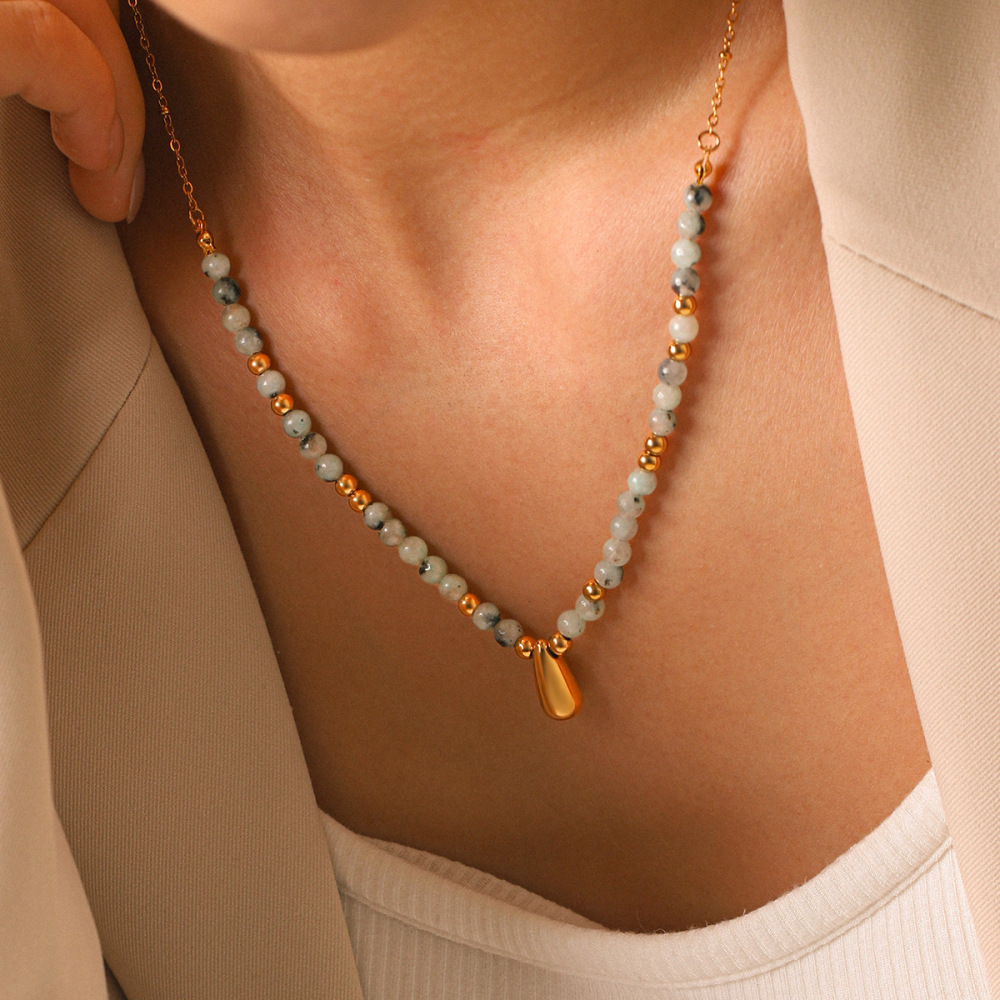 Colliers De Perles Pour Femmes En Acier Inoxydable, Étanches, Couleur Or, Avec Pierres Naturelles Image4