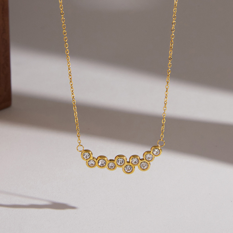 Colliers Pendentifs Pour Femmes En Acier Inoxydable, Couleur Or, Avec Zircon Et Forme Un Cercle Simple Image2