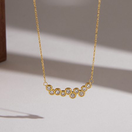 Colliers pendentifs pour femmes en acier inoxydable, couleur or, avec zircon et forme un cercle simple 2